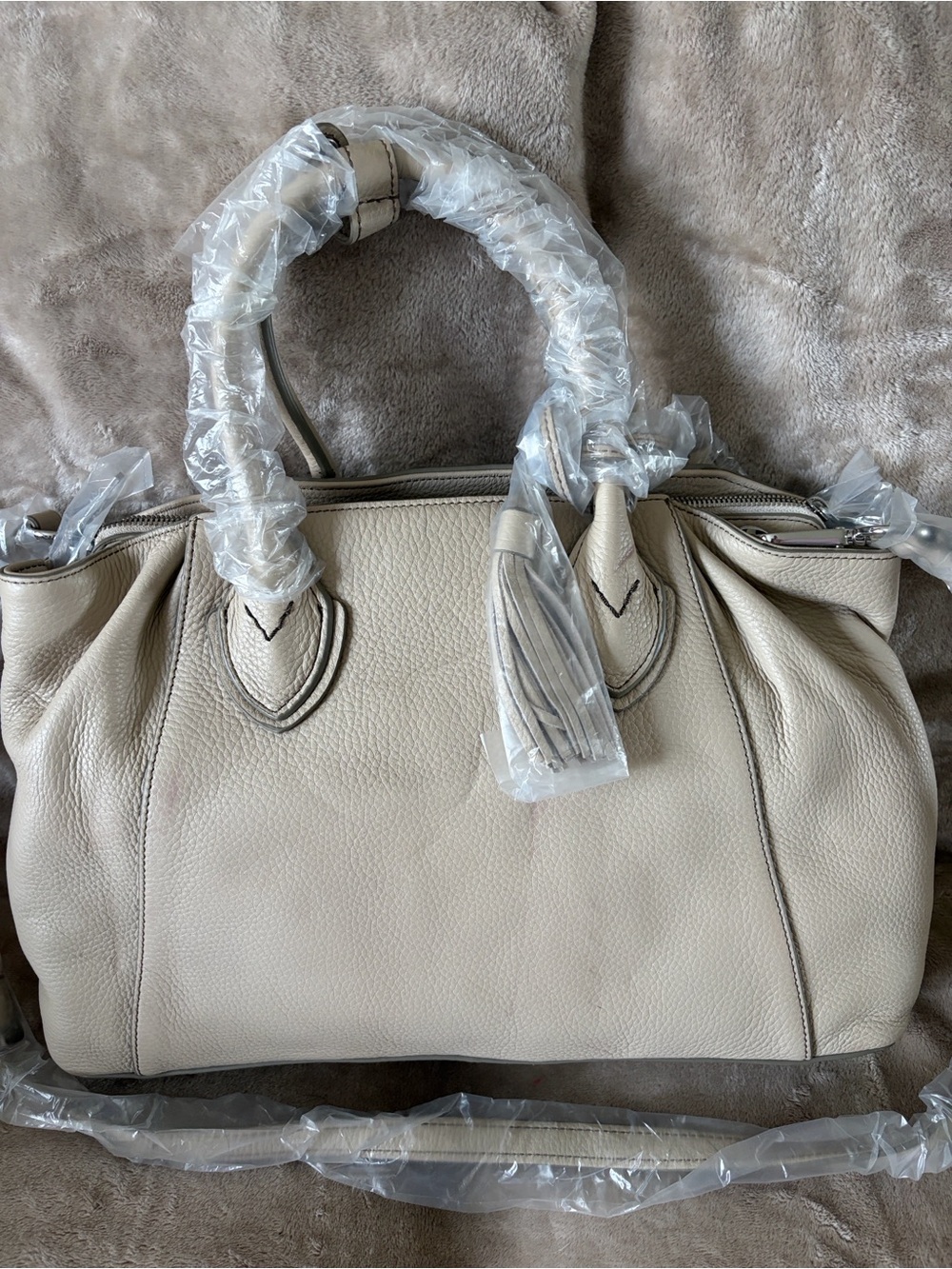 GILI vintage Leather Satchel Handbag in Light Taupe - Women Bags - Picture 2 of 4